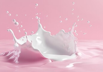White liquid splash on pink background.