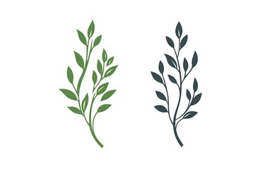 Two stylized branches with leaves, graphic design element,  background white, use in logo or design