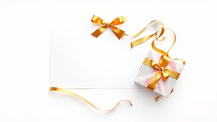 Curly gold ribbon with shiny texture for festive present decoration, banner, isolated, present