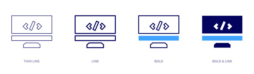 Programming tutorials icon in 4 different styles. Thin Line, Line, Bold, and Bold Line. Duotone style. Editable stroke