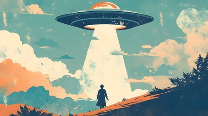 Retro poster featuring a bold, dramatic UFO sighting scene with vintage fonts for a classic film look