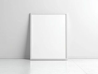 Blank White Frame Mockup Against White Wall.