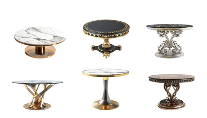 Elegant Black Round Table with Gold Floral Detailing png pack