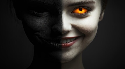 A visual concept of jealousy with contrasting images of smiling and envy.