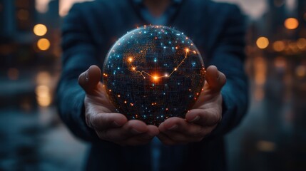Fototapeta premium Global Network in Hands: A Vision of Connected World