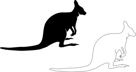 Kangaroo silhouette and outline decoration elements.