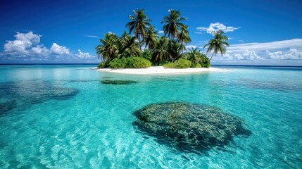 Fototapeta premium Tropical Island Paradise Lush Green Palm Trees White Sandy Beach