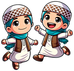 Happy Muslim Kids Cartoon