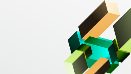 Sleek abstract design featuring isometric 3D blocks in a clean, modern composition. Perfect for tech-inspired themes, with vibrant colors and geometric precision