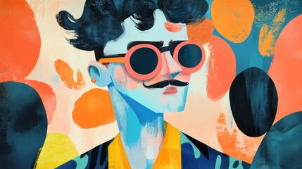 Abstract Portrait of a Man with Pink Glasses