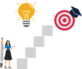 Education goals, educational targets or skills development, strategy to achieve higher education, effort to graduate high degree education, smart woman aiming at target board with graduation cap
