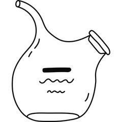 Cute doodle laboratory beaker with spout and cork for chemical solutions and reagents. Round flask for science experiment, chemistry, biology tests. Hand drawn lab glassware isolated on white.