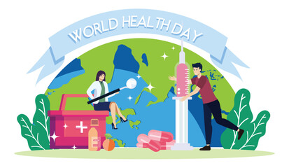 World Health Day concept with doctor bring health medicine and pills.