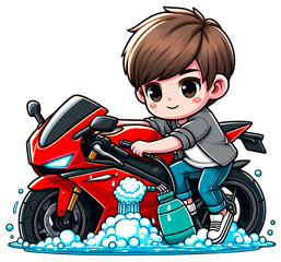 cute motor cycle wash sport bike cartoon