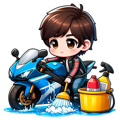 cute motor cycle wash sport bike cartoon
