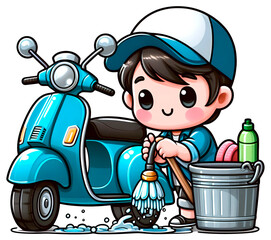 cute motor cycle wash sport bike cartoon