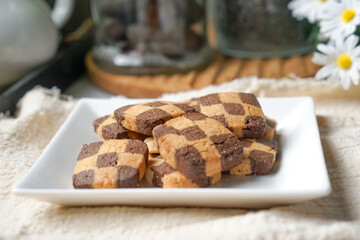 Biskut Dam (Checkered Cookies), a popular traditional cookies in Malaysia during celebration of Eid Mubarak (Hari Raya) 