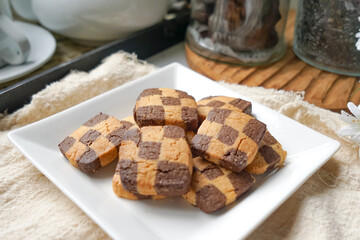 Biskut Dam (Checkered Cookies), a popular traditional cookies in Malaysia during celebration of Eid Mubarak (Hari Raya) 