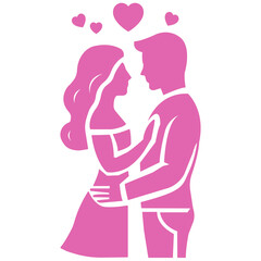 Silhouette of a Couple in Love Embracing with Heart Icon