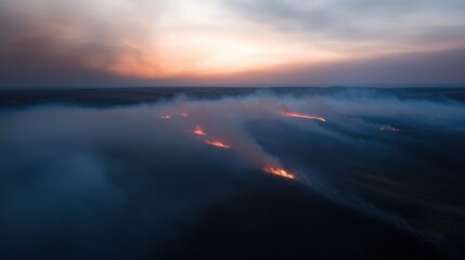 The sky is a beautiful orange color as the sun sets