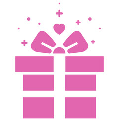 Pink Gift Box with Ribbon and Hearts Icon