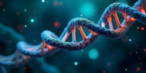 3D Visualization of a Vibrant DNA Strand in a Molecular Universe with Futuristic Biochemistry Details