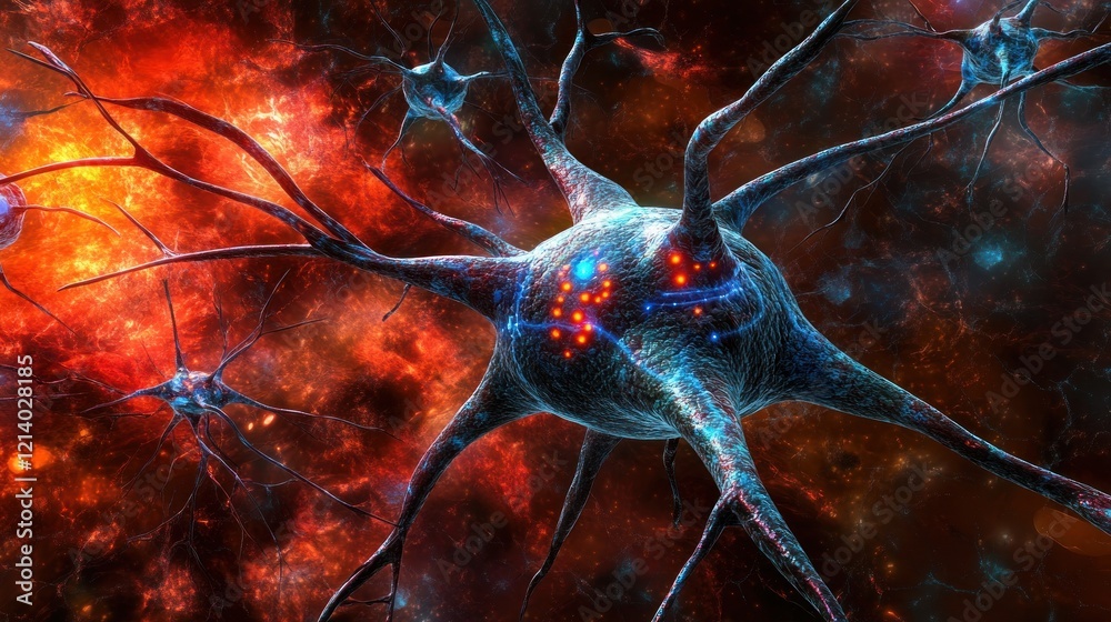 Poster neuron cell structure illuminated against cosmic background