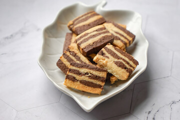 A plate of Striped Butter Cookies atau Biskut Belang.