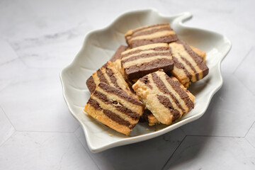 A plate of Striped Butter Cookies atau Biskut Belang.