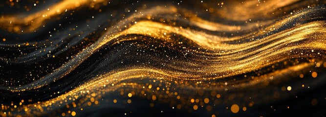 Golden wave patterns create a stunning abstract background in dark tones for design and artwork