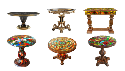 Elegant Console Table with Stained Glass Panel png pack