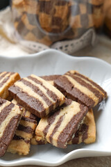 A plate of Striped Butter Cookies atau Biskut Belang.