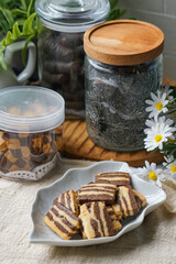 A plate of Striped Butter Cookies atau Biskut Belang.