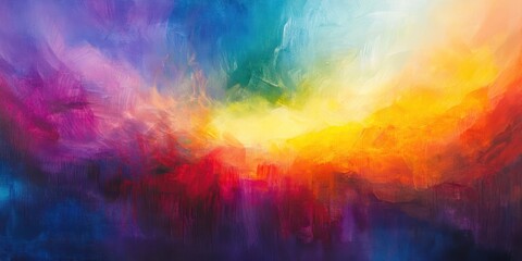 Abstract Vibrant Color Spectrum Painting, Bold Brushstrokes on Canvas, Gradient Art Background.