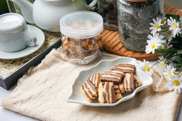 A plate of Striped Butter Cookies atau Biskut Belang.
