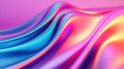 A vibrant, abstract wave of colorful fabric with smooth gradients in pink, blue, and orange tones.