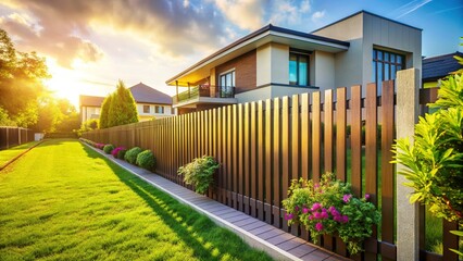 Fototapeta premium Elegant Modern House Fence Design with Ample Copy Space - Stock Photo