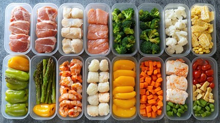 A weekly meal prep setup with healthy meals portioned out for each day, emphasizing proper diet and nutrition.