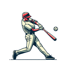 Obraz premium Baseball player in red uniform ready to hit, showcasing sports action and energy, great for dynamic designs. Isolated vector illustration.