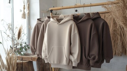 Cozy and Stylish Hoodies Displayed in a Modern Fashion Studio