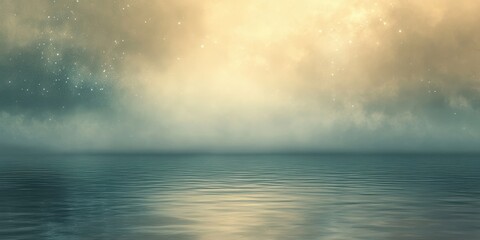 Obraz premium Tranquil Dreamscape Ethereal Water Reflecting Starry Sky with Gentle Clouds.