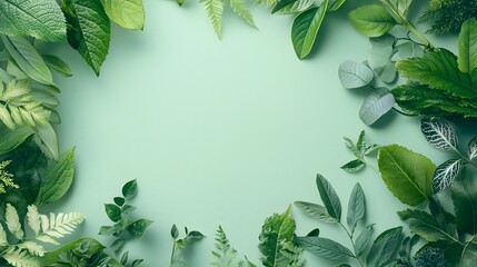 Naklejka premium Tranquil natural green leaf and foliage frame with copy space for eco friendly branding packaging and wellness product designs Organic botanical and sustainable concept