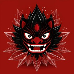Fototapeta premium Oni Mask with Floral Ornament Japanese Demon Design