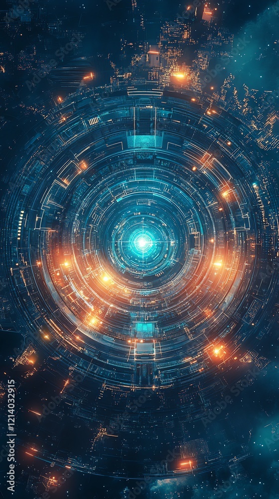 Canvas Prints cosmic tech portal: glowing circular gateway in a futuristic, vivid style