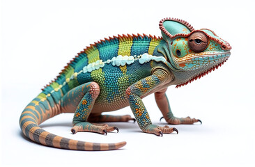 Obraz premium Detailed chameleon with vibrant colors on clean white background..