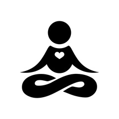 Meditation icon in flat style. Yogi with a heart symbol in black. Meditating with a heart icon. Related to healthy living, yoga, meditation, relaxation Vector illustration for graphic design, web, app
