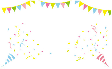 かわいいパーティーフラッグと紙吹雪のイラスト背景