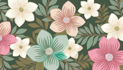 seamless pattern with flowers. cartoon vector flat lay illustration.