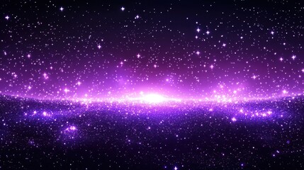 Cosmic Purple Galaxy with Glowing Stars and Particle Cloud Abstract Background.