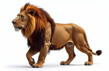 Obraz premium Majestic lion walking confidently on white background...